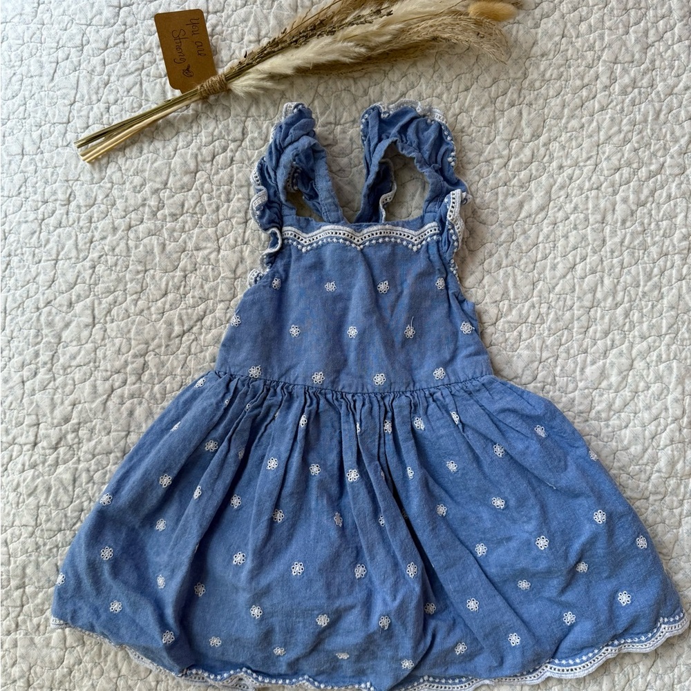 Cat & Jack Blue Ruffled Baby Dress with White Floral Pattern